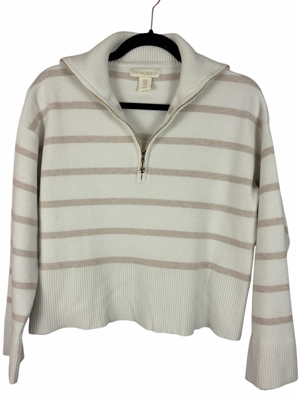 Cynthia Rowley Striped Quarter Zip Sweater Medium Coastal Chic